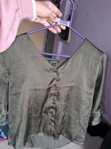 Olive Green Button-Down Top
