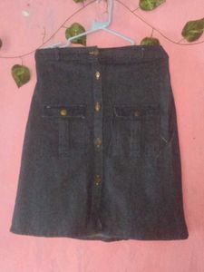 Denim Button-Front Skirt