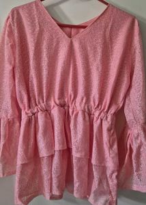 Elegant Pink Ruffle Peplum Top