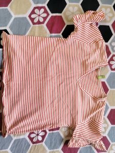 Cream And Red Colour Crop Top