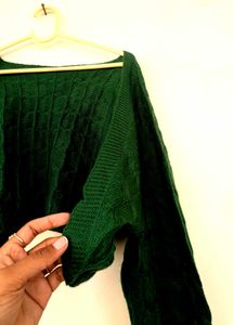Green Cable Knit Cropped Sweater