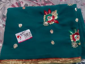 Red Floral Print Saree with Blouse