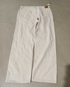 Bene Kleed Off-White Wide Leg Denim Jeans, 34 Size