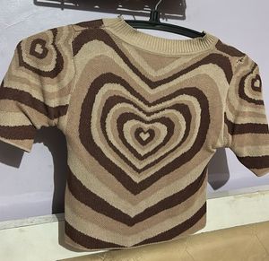 Heart Pattern Knit Crop Top