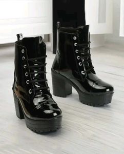 Black Patent Lace-Up Platform Boots