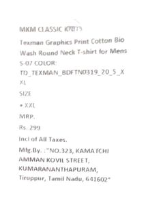 CAMISA TEXMAN MKM CLASSIC KansTexman Graphics Print Cotton Bio Wash Round Neck T-shirt for Mens S-07 COLOR: TD TEXMAN BDFTN0319_20_5_XXL