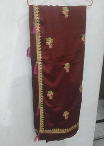 Embroidered Brick Maroon Colour Saree