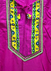 Pink Kurti with Mirror Work