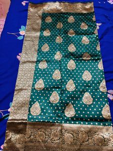Banarasi Will Saree With zari Border Green Colour