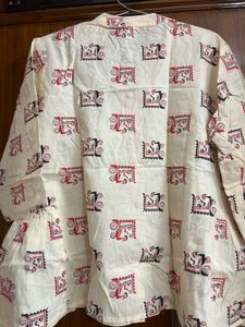 Nayo Woman Cream Printed Pure Cotton Top