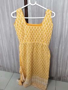 Bright Yellow Printed Cotton Dress
