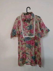 Floral Print Lace Trim Top