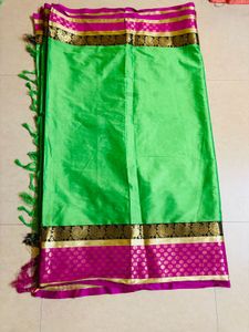 Green &amp; Pink Saree with Blouse