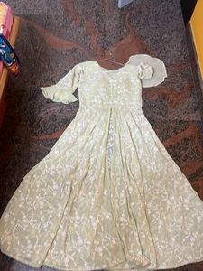 Chikankari Full Flare Gown With Middle Slit