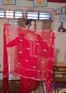Red Matirial Stich Full Drees