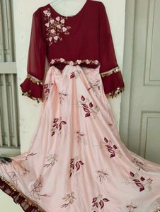 Elegant Maroon &amp; Pink Floral Dress 10/10