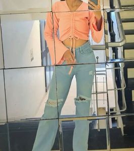 Peach Drawstring Crop Top