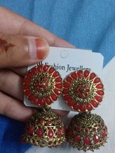 Red Jhumka Earrings
