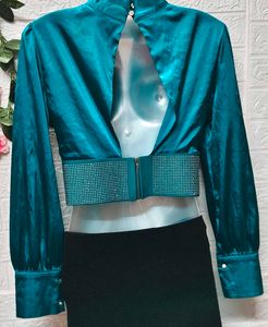 Size S/M  🎁Buy 2 Get 1 Free 🎁 Teal Sparkle Satin