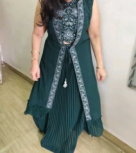 Green Embellished Lehenga Choli With Jacket