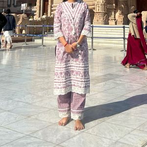 Floral Print Kurti Set with Lace Details