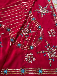 Heavy Work Red Saree