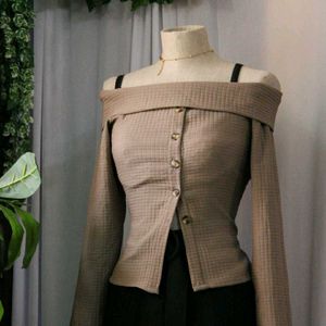 Off-Shoulder Button Top