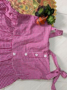 Pink Gingham Tiered Mini Dress