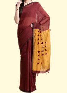 Maroon Handloom Cotton Silk Saree