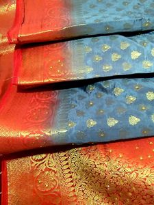 Elegant Reddish Orange &amp; Grey Silk Saree