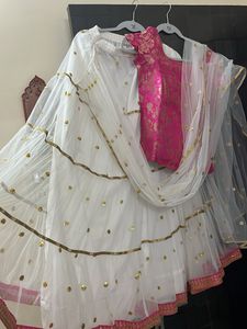 Pink &amp; White Lehenga Choli Set