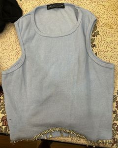 Embellished Crop Top- Blue