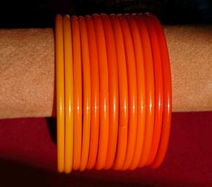 Vibrant Orange & Yellow Glass Bangles –Set of [12]