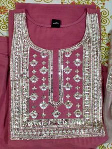Pink Suit Set With Organza Dupatta