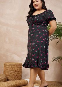 Cherry Print Ruffle Hem Dress