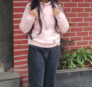Cute Pink Pom-Pom Sweater