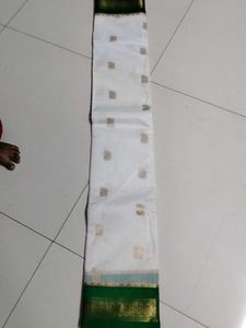 White With Green Cotton Saree..