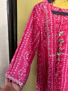 Pink Bandhani Print Kurti With Sharara