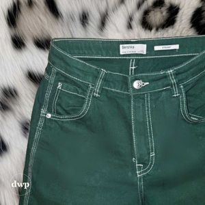Bershka dark green high waist straight fit cargos