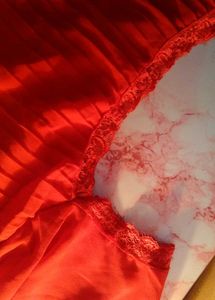 ❤️Elegant Red Pleated Top with Lace Sleeves