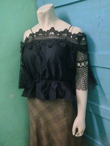 Black Lace Off-Shoulder Top