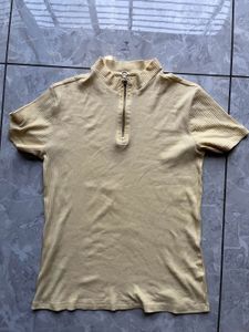 Yellow Ribbed Zip-Up Top