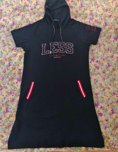 Black Hoodie Dress with Print