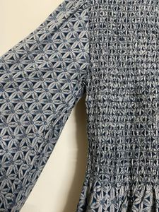 Blue Patterned Smocked Top