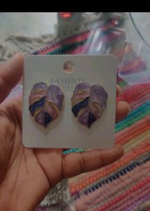 Purple Palm Tree Leaves Earrings