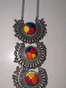 Silver Multicolour 3 Layered Necklace