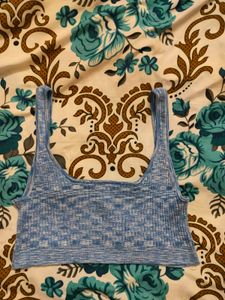 Light Blue Ribbed Cropped Tank Top