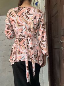 Vintage Swirl Print Top Y2k
