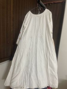 Elegant Pure Cotton White Embroidered Long Kurta