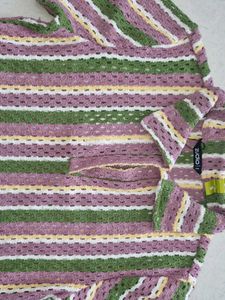 Striped Knit Polo Top